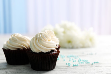 Cupcakes on wooden table