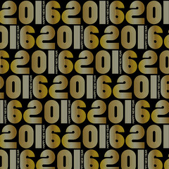 2016 Gold pattern retro stripe funky style numbers for Happy New Year celebration with black background.