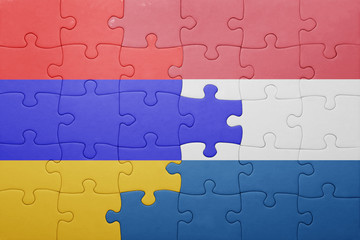 puzzle with the national flag of netherlands and armenia
