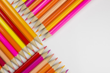 Abstract composition of a set wooden colour pencils.