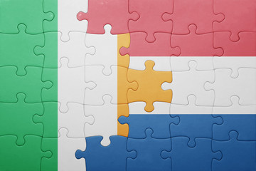 puzzle with the national flag of netherlands and ireland