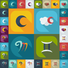Flat concept, set modern design with shadow zodiac