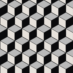 Seamless background image of vintage black white cubic line geometry pattern.
