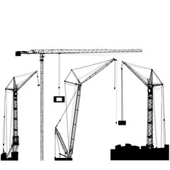 Set of black hoisting cranes isolated on white background. Vector illustration