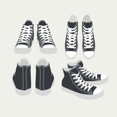 set of vector isolated cartoon black sneakers