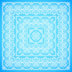 Ornate lacy blue and white vector ornament