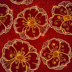 Ornate vinous flowers vector seamless pattern