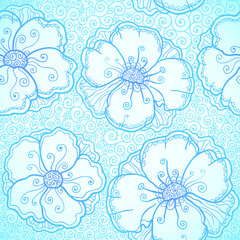 Vector ornate poppy flowers seamless pattern