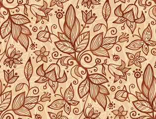 Beige vector flowers seamless pattern