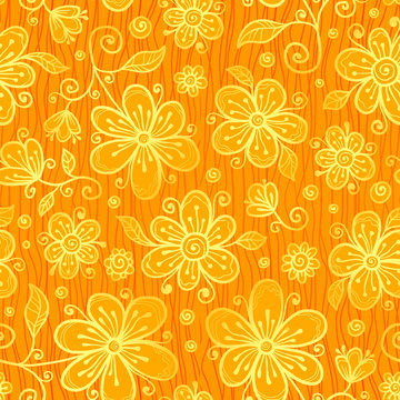 Orange doodle flowers ornate seamless pattern © art_of_sun