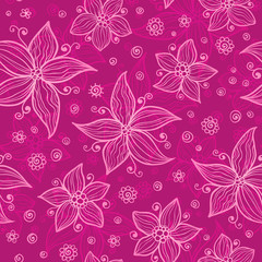 Pink doodle flowers seamless pattern