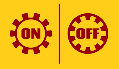 On, off power buttons. Text in gears