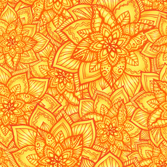 Bright orange floral seamless pattern