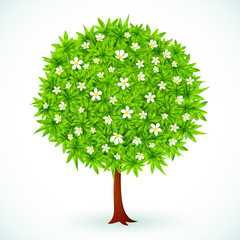 Round vector green tree with flowers