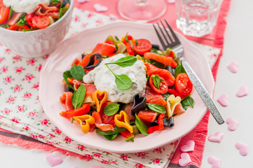 Salmon and Heart Shaped Pasta Salad with Creamy Dressing