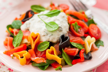 Salmon and Heart Shaped Pasta Salad with Creamy Dressing