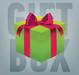 Vector gift box with a ribbon bow. Realistic present box.
