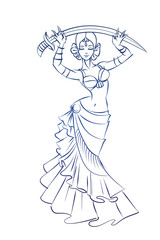 Belly Dancer figure gesture sketch line drawing.