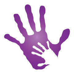 Vector conceptual mother and child violet hand print isolated