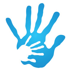 Vector conceptual mother and child blue hand print isolated