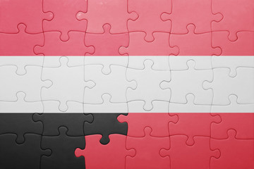 puzzle with the national flag of yemen and austria