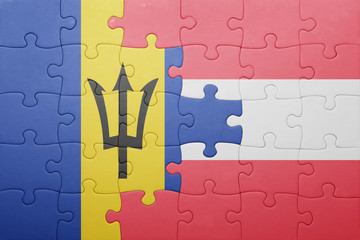 puzzle with the national flag of barbados and austria