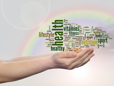 Conceptual health word cloud rainbow