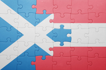 Fototapeta premium puzzle with the national flag of scotland and austria