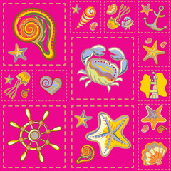 Vector Marine Seamless Pattern. Sea Patchwork.