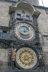 PRAGUE, CZECH REPUBLIC - APRIL 15, 2010: Prague Astronomical Clock (Prague Orloj) on the wall of Old Town City Hall, Prague, Czech Republic