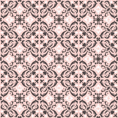 Seamless background image of vintage pink geometry spiral kaleidoscope pattern.
