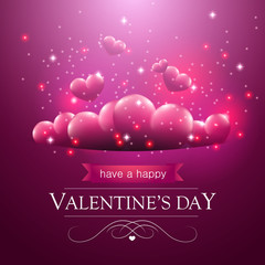 Valentines day card with floating red hearts on a red background.