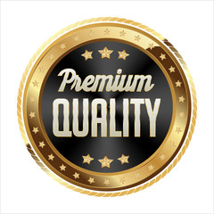 Gold and Black Badge on White Background. Premium Quality.