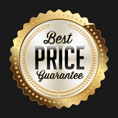 Gold and White Badge on Black Background. Best Price.