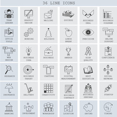 Thin Line Icons Set - Isolated On Gray Background