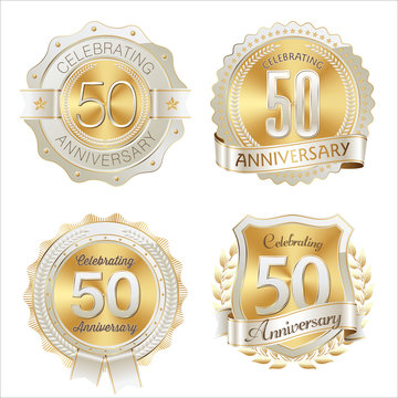 Gold and White Anniversary Badge 50th Years Celebrating