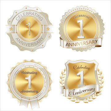 Gold and White Anniversary Badge1st YearCelebrating