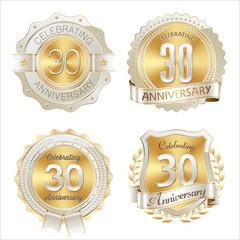 Gold and White Anniversary Badge 30th Years Celebrating