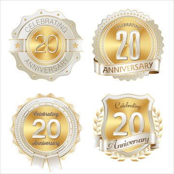 Gold and White Anniversary Badge 20th Years Celebrating