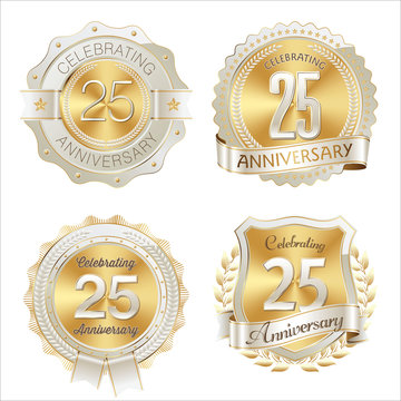 Gold and White Anniversary Badge 25th Years Celebrating
