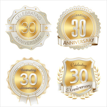 Gold and White Anniversary Badge 30th Years Celebrating