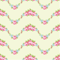 Floral pattern with garden pink roses - 98788225