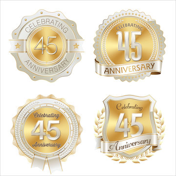 Gold and White Anniversary Badge 45th Years Celebrating
