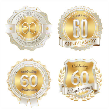 Gold and White Anniversary Badge 60th Years Celebrating