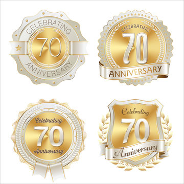 Gold and White Anniversary Badge 70th Years Celebrating
