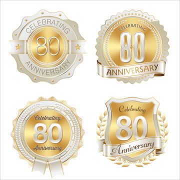 Gold and White Anniversary Badge 80th Years Celebrating