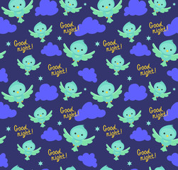 Seamless pattern with funny cartoon birds. Endless background.