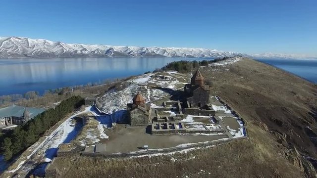 The Sevan temple complex on the peninsula of the Lake Sevan, Armenia.