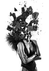 African model portrait and broken chocolate assortment black and white