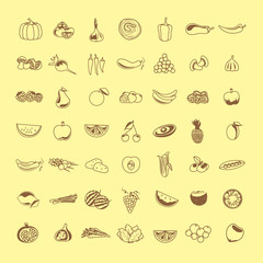 Thin Line Fruits And Vegetables Icons Set - Isolated On Background - Vector Illustration,Graphic Design